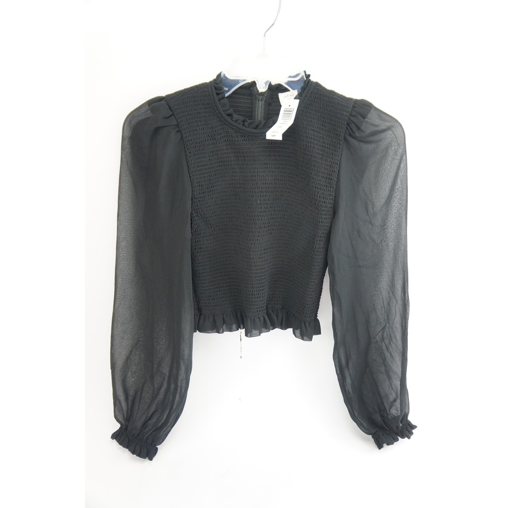 Aritzia Wilfred Tempest Womens 2XS Black Smocked Sheer Long Sleeve Crop New